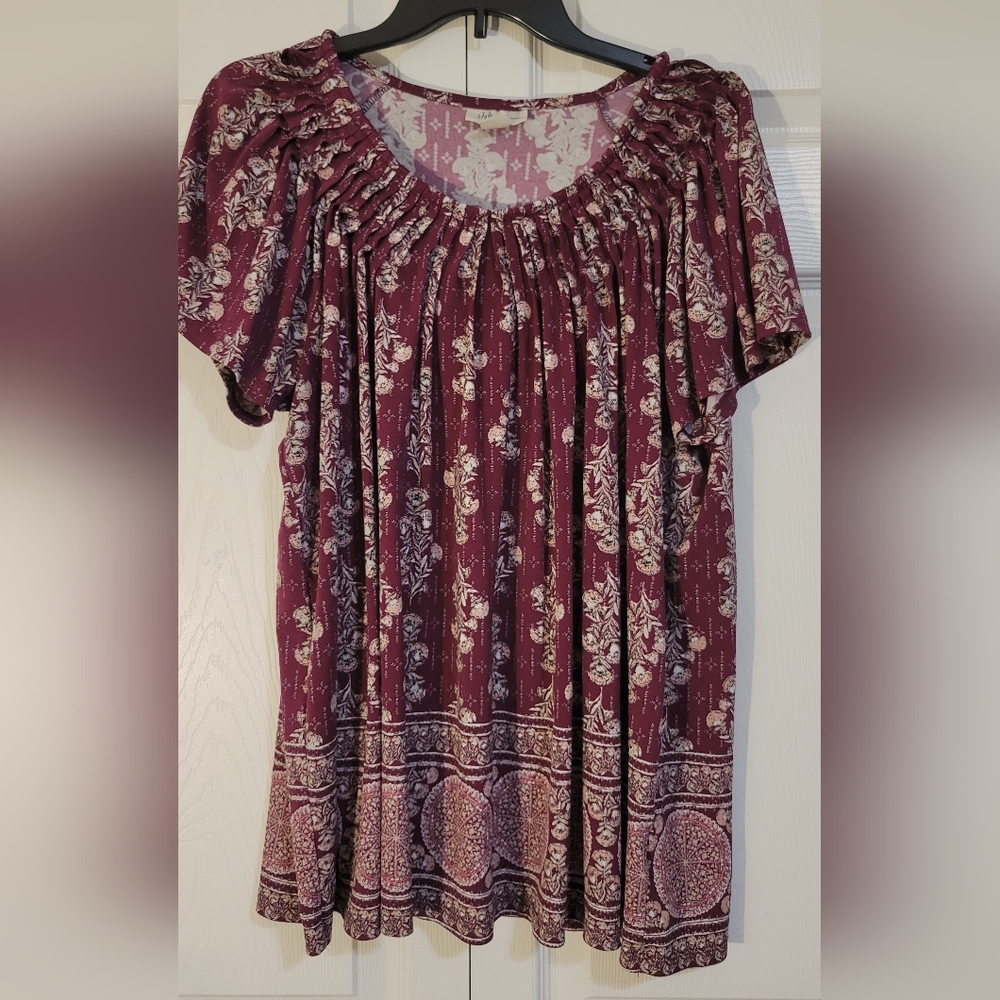 Style & Co. Maroon Floral Blouse